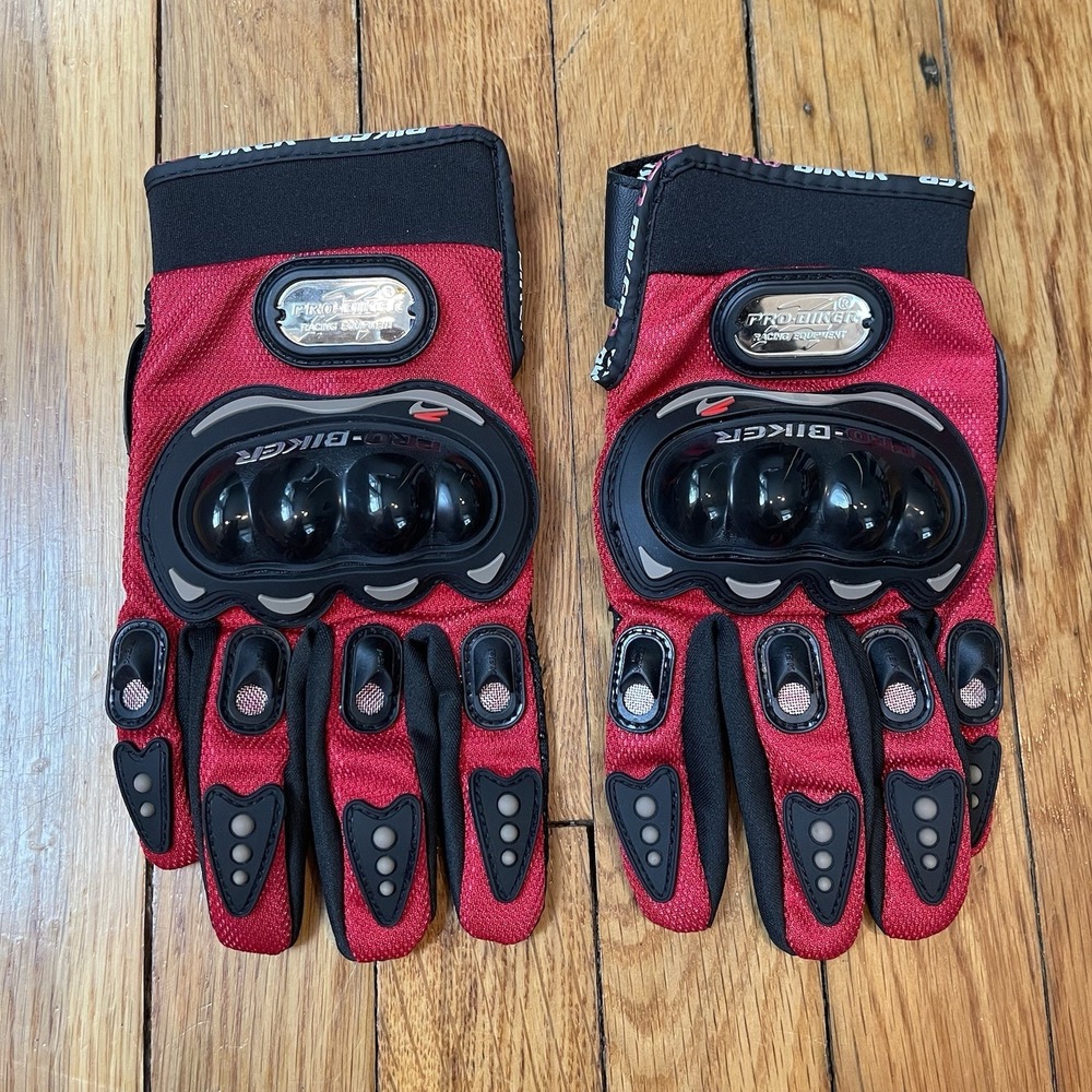 NEW Pro Biker Large Motorcycle Gloves Full Finger Touch Screen Red Black MCS-01C